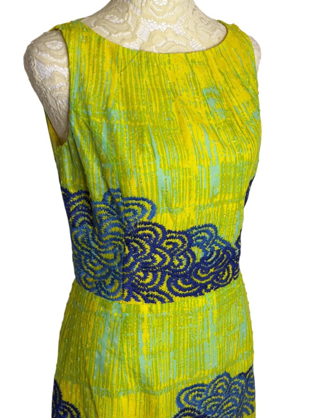 Tabitha Anthropologie Ajna Dress Stitched Sheath Embroidered Blue Green 2 - Picture 5 of 10
